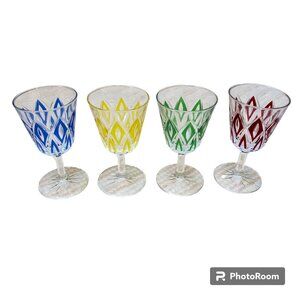 Vintage set of footed aperitif glasses w/coloured glass panels